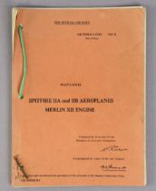 A WWII “Spitfire IIA & IIB Aeroplanes Merlin XII Engine” pilot’s notebook dated 1940.
