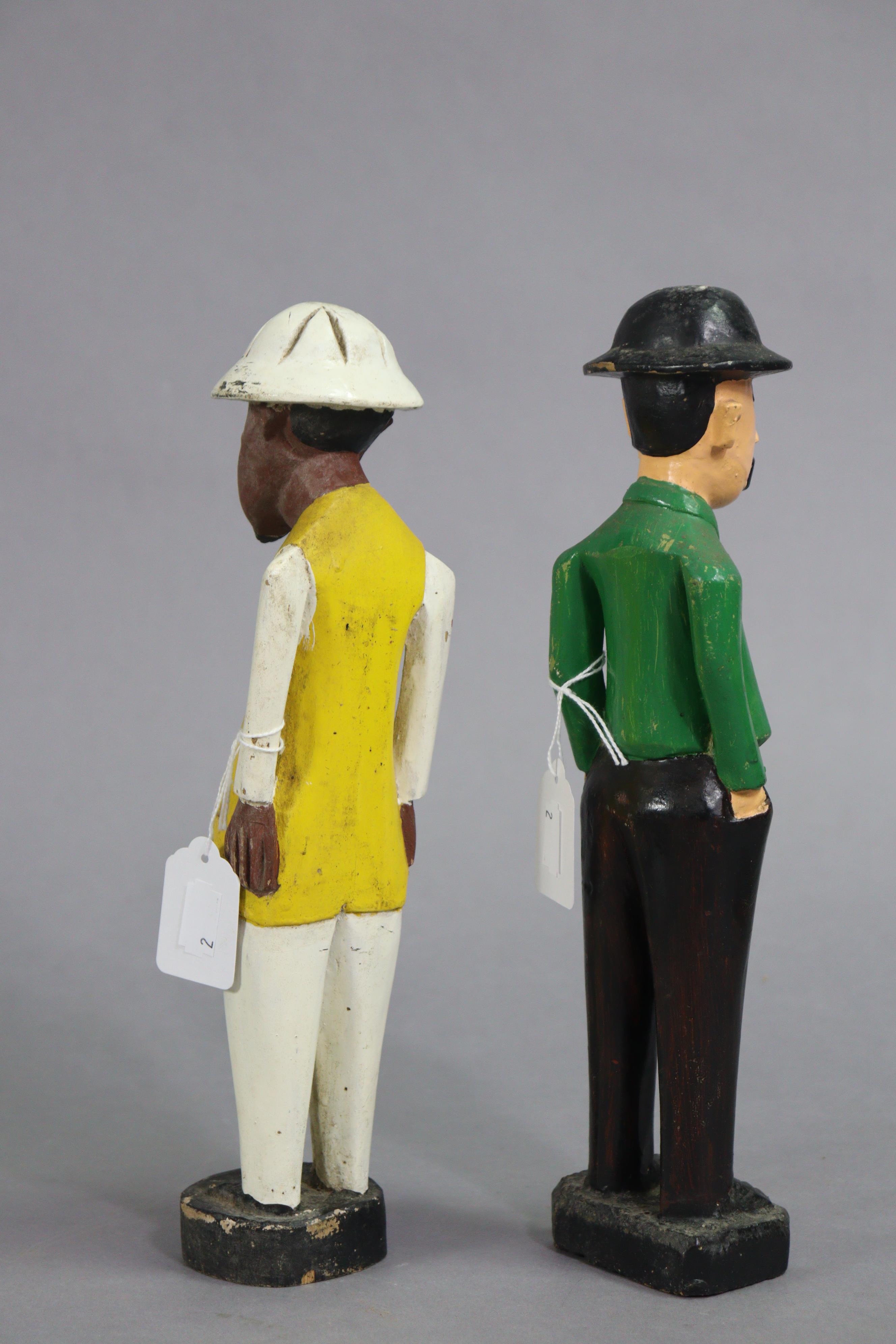 Two painted & carved wooden standing male figures, 32cm & 33cm high. - Image 3 of 4