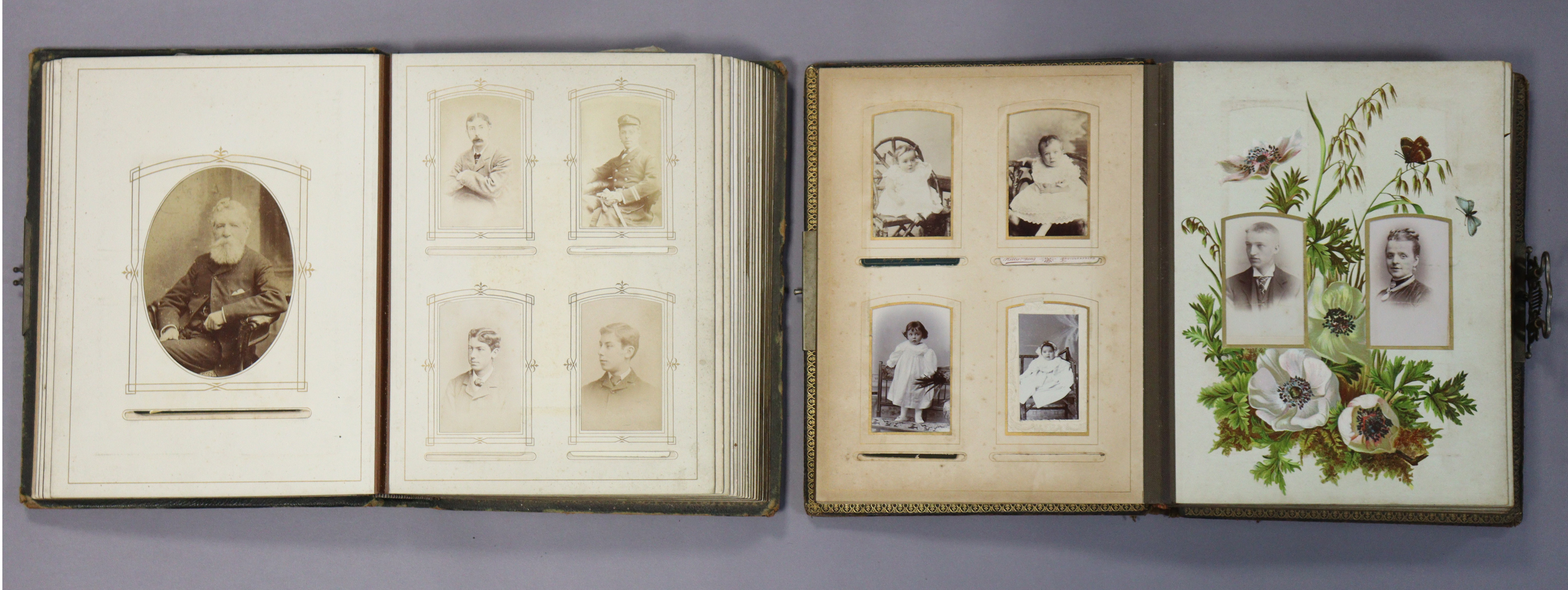 Two late 19th/early 20th century leather-bound family photograph albums containing a total of one
