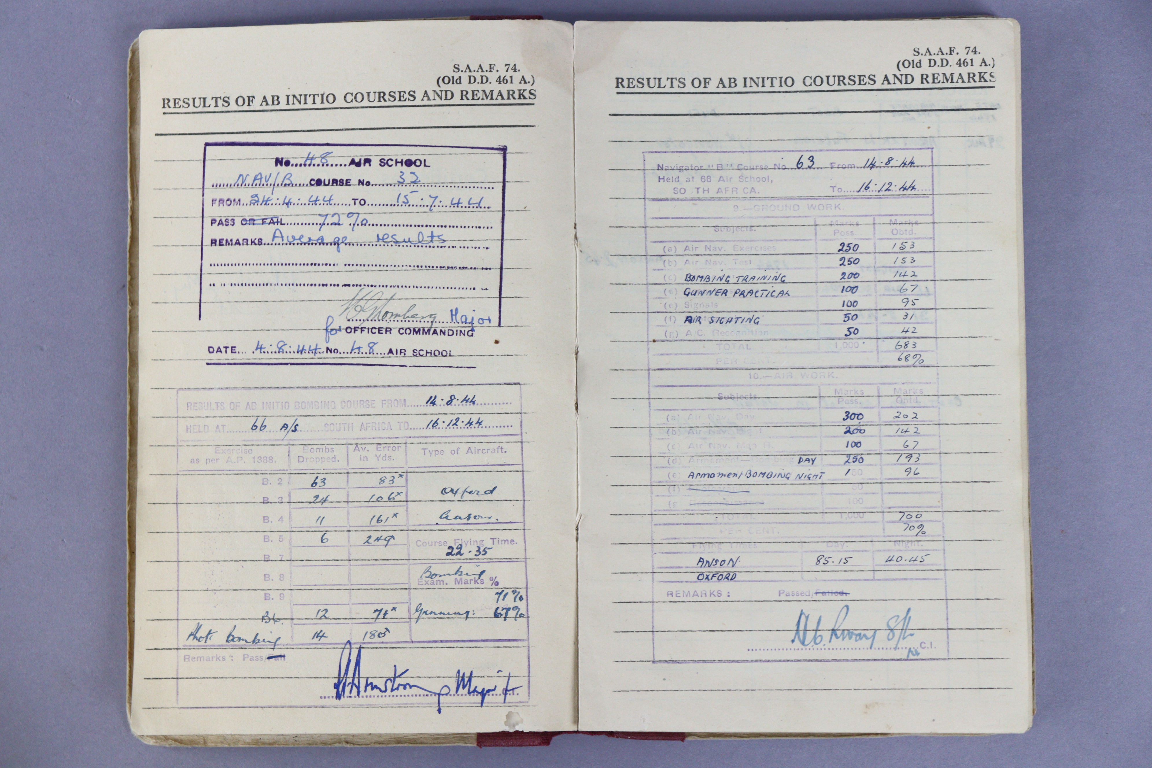 A WWII R.A.F. “Observer’s And Air Gunner’s Flying Log Book” dated 1944. - Image 3 of 6