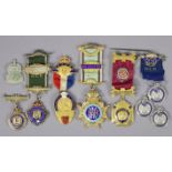 Four Masonic regalia medals; four silver enamelled medals, etc.