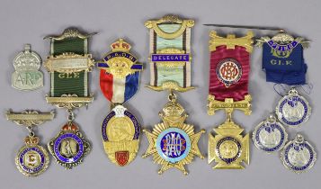 Four Masonic regalia medals; four silver enamelled medals, etc.
