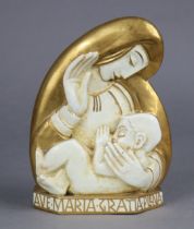 A 20th century Italian ceramic model of the Madonna & child by W. Ruscoe, inscribed “Ave Maria