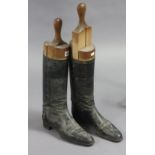 Another pair of vintage black leather riding boots with treen trees.