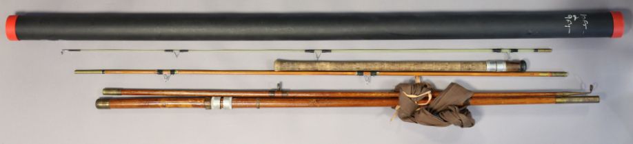 A Chapman of Ware “No. 500” split cane two-piece fishing rod, with a matched extension; & another