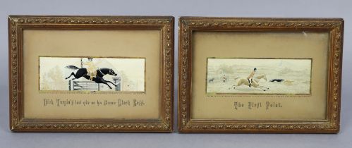 Two Stevengraph woven-silk equestrian pictures titled “Dick Turpin’s last ride on his Bonnie Black