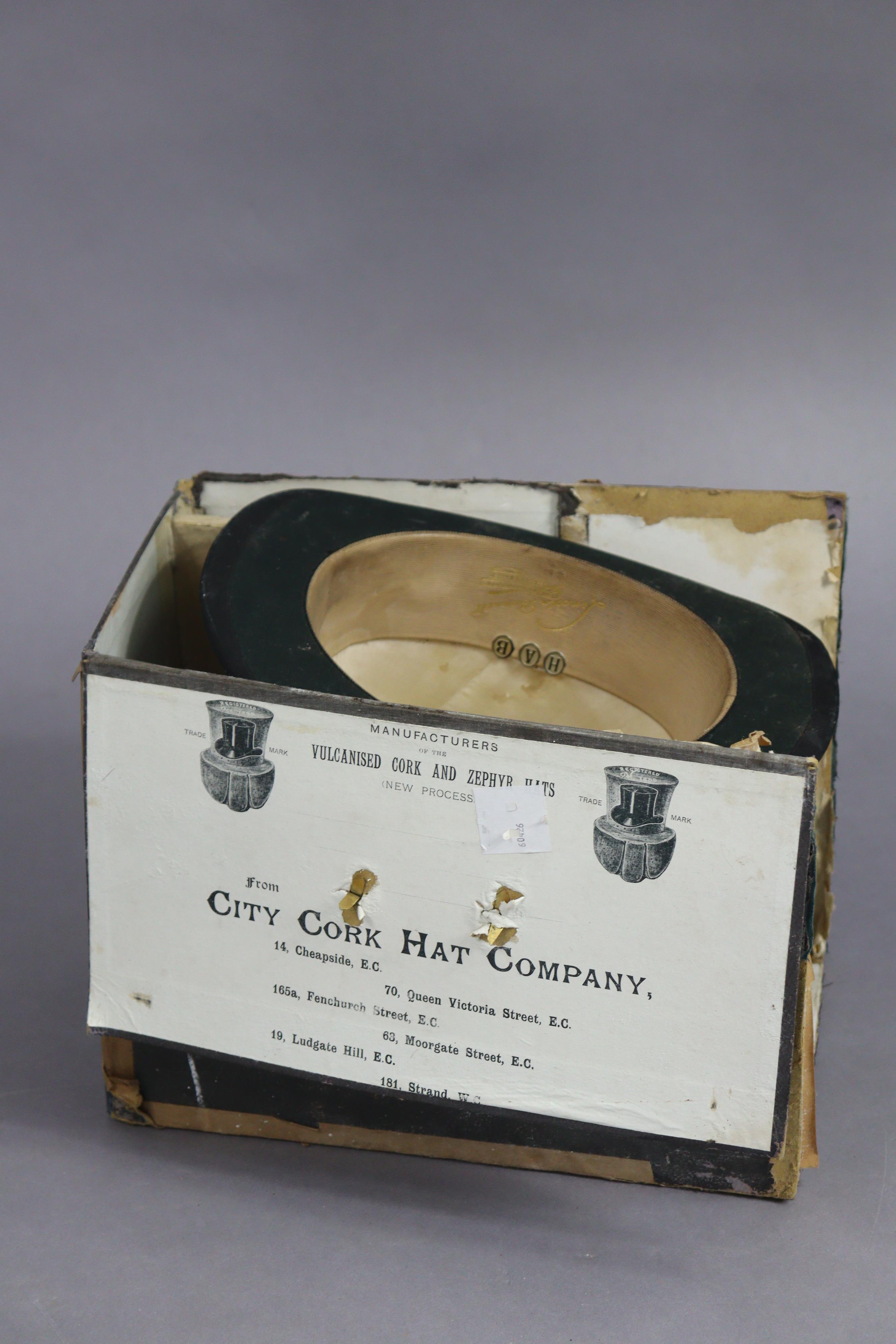 A black silk top-hat, bears label “Lincoln Bennette & Co. London”, with hatbox (hatbox w.a.f.). - Image 3 of 3