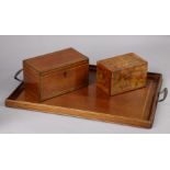 An early 19th century inlaid-mahogany two-division tea caddy, 23cm wide x 12.7cm high x 12.7cm deep;