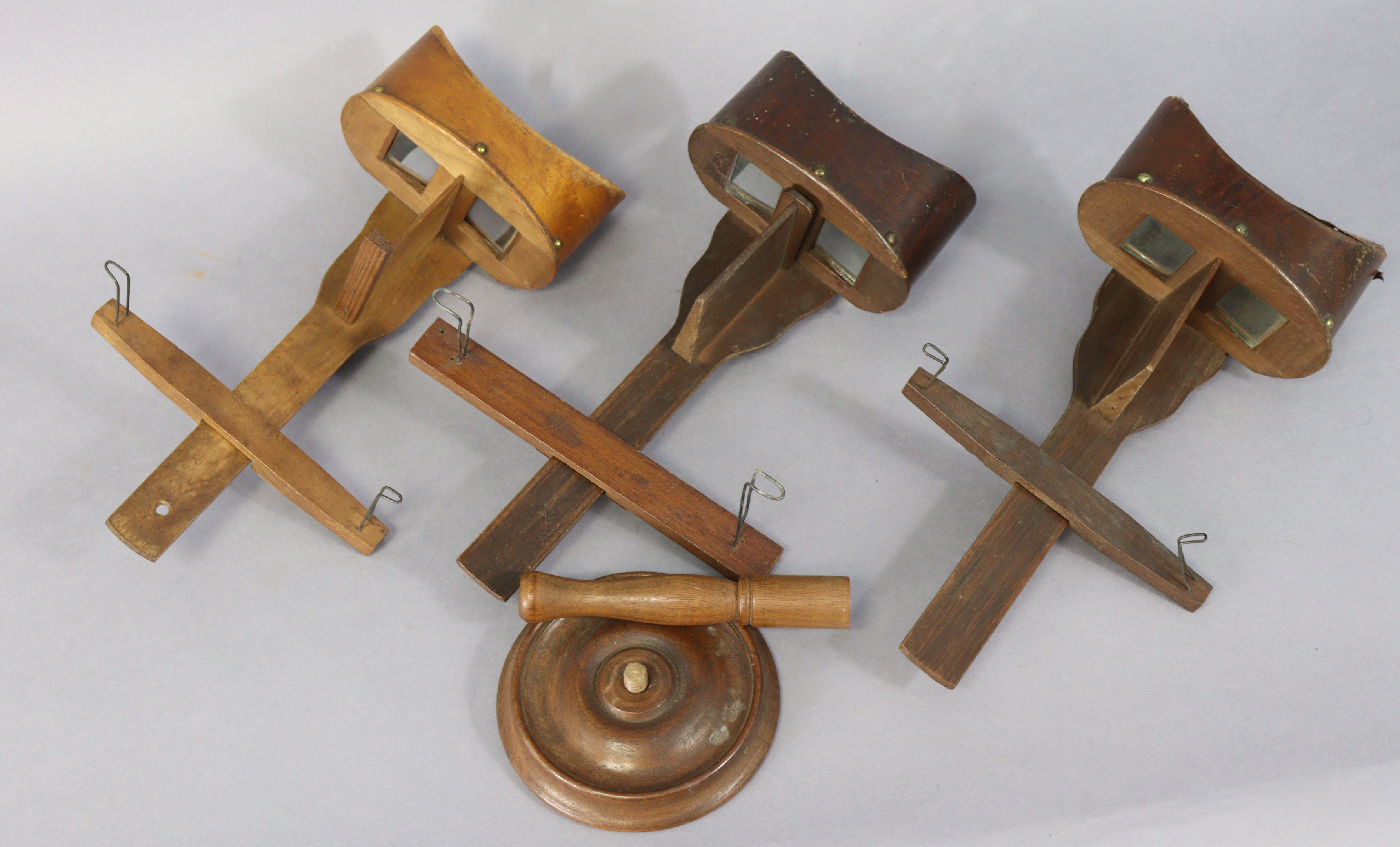 Three vintage wooden stereo-card viewers, on with a stand. - Image 3 of 3