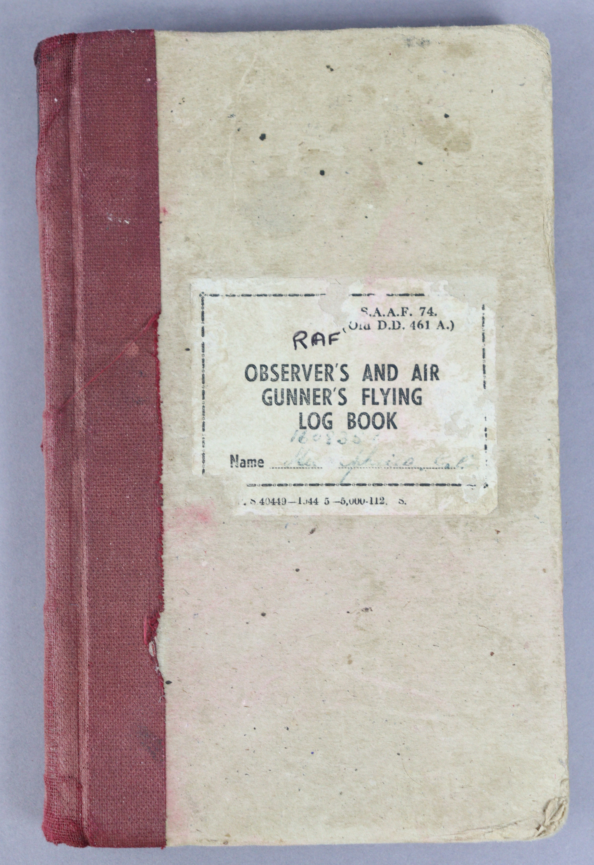 A WWII R.A.F. “Observer’s And Air Gunner’s Flying Log Book” dated 1944.