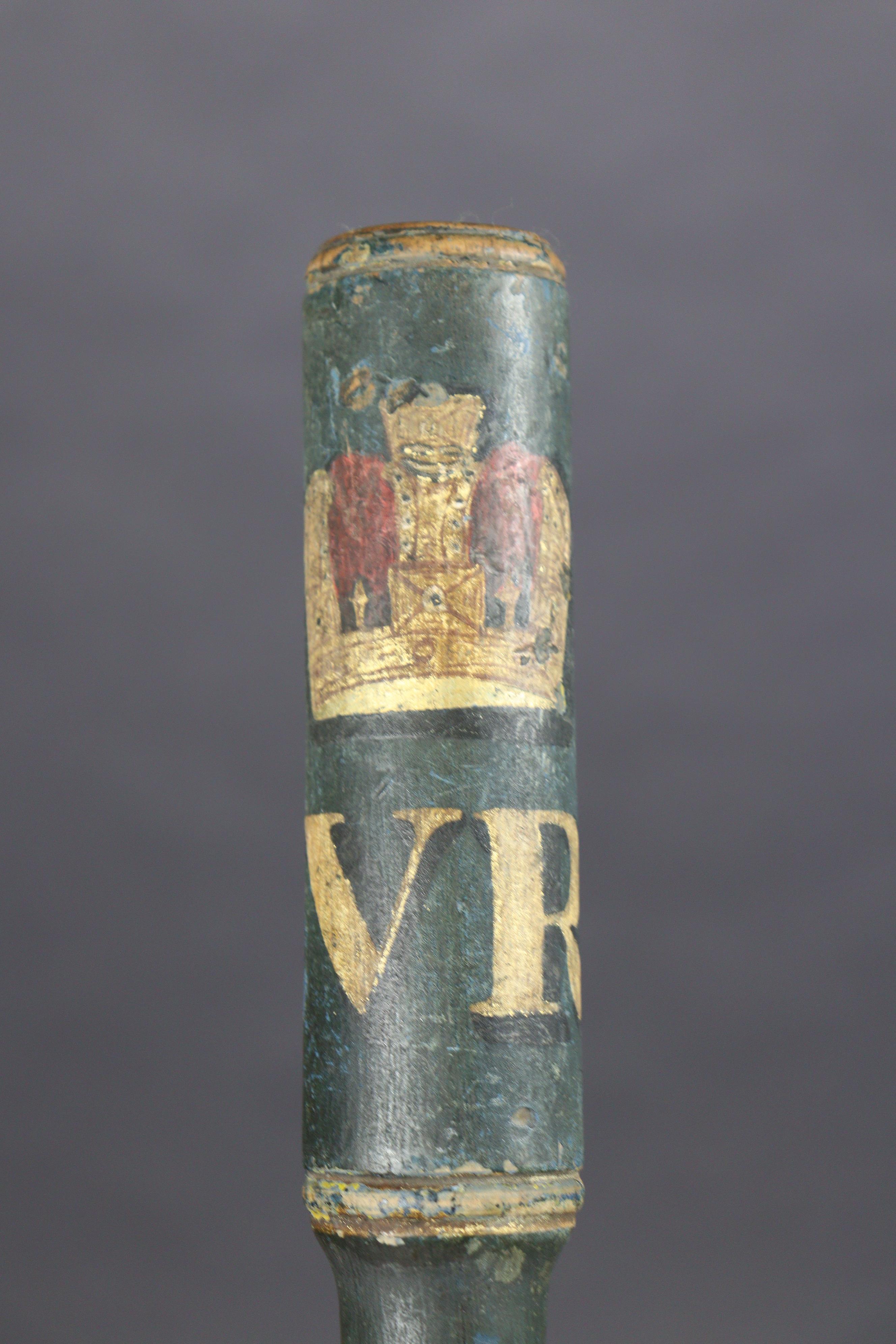 A Victorian turned wooden polychrome painted tipstaff, with “VR” below a coronet, _cm long. - Image 2 of 5