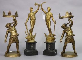 A pair of 19th century bronzed sculptures representing Silenus, 42cm high; & a pair of gilt