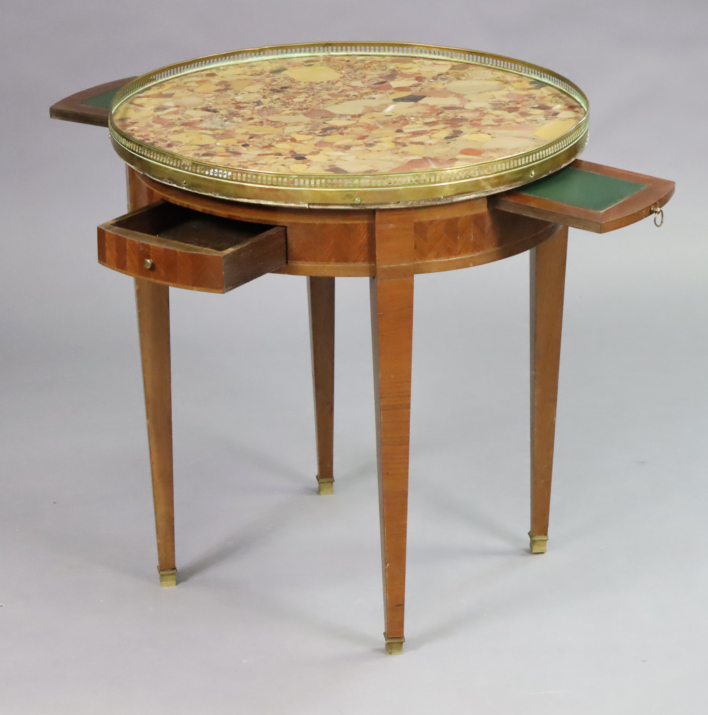 A continental-style inlaid-mahogany occasional table inset marble to the circular top, with a gilt- - Bild 2 aus 8
