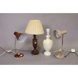 Various decorative pictures; a battery-operated mantel clock; a table lamp; & sundry other items.