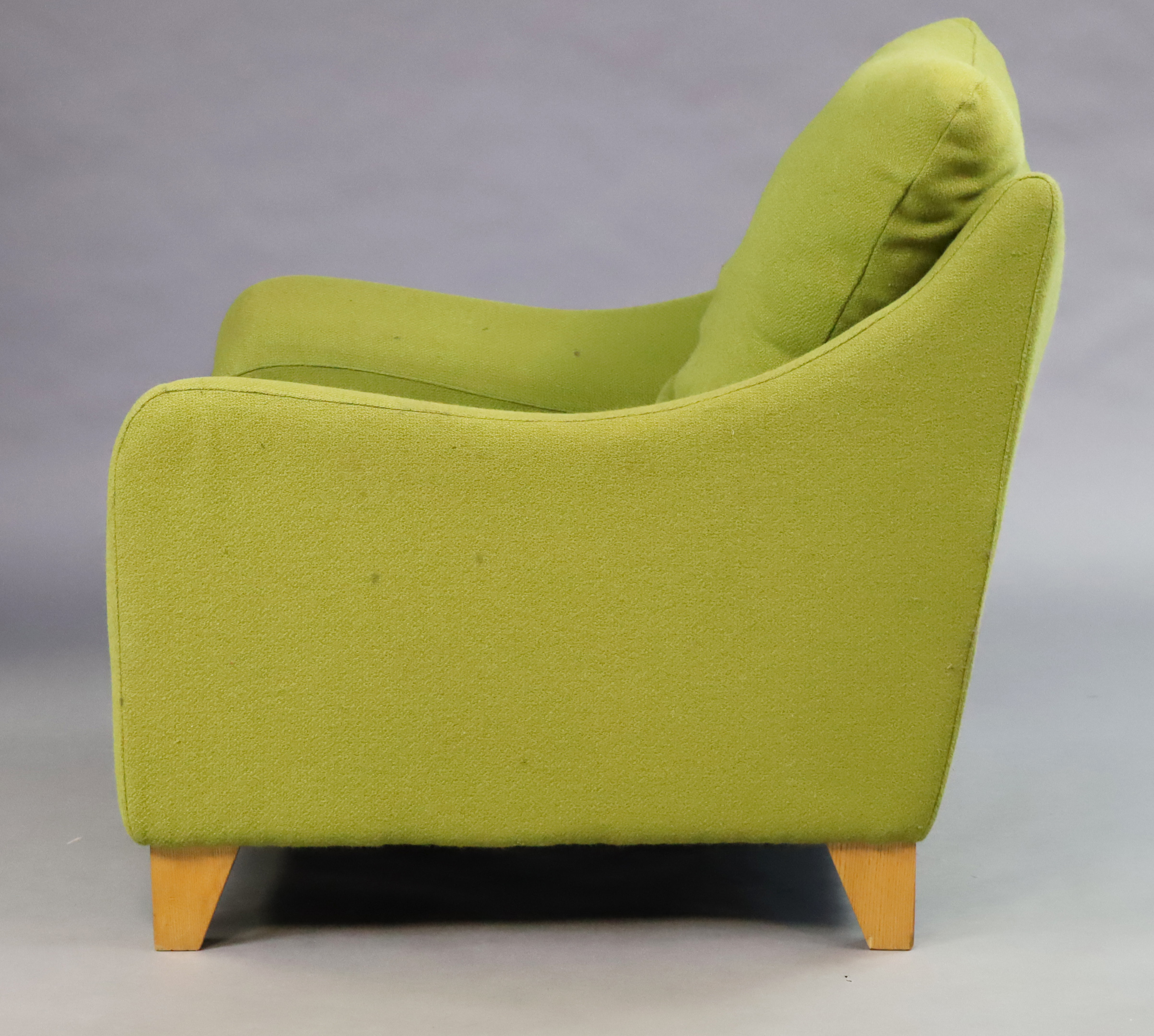A modern Heals-style large armchair with loose cushion to the seat & back upholstered pale green - Image 3 of 8
