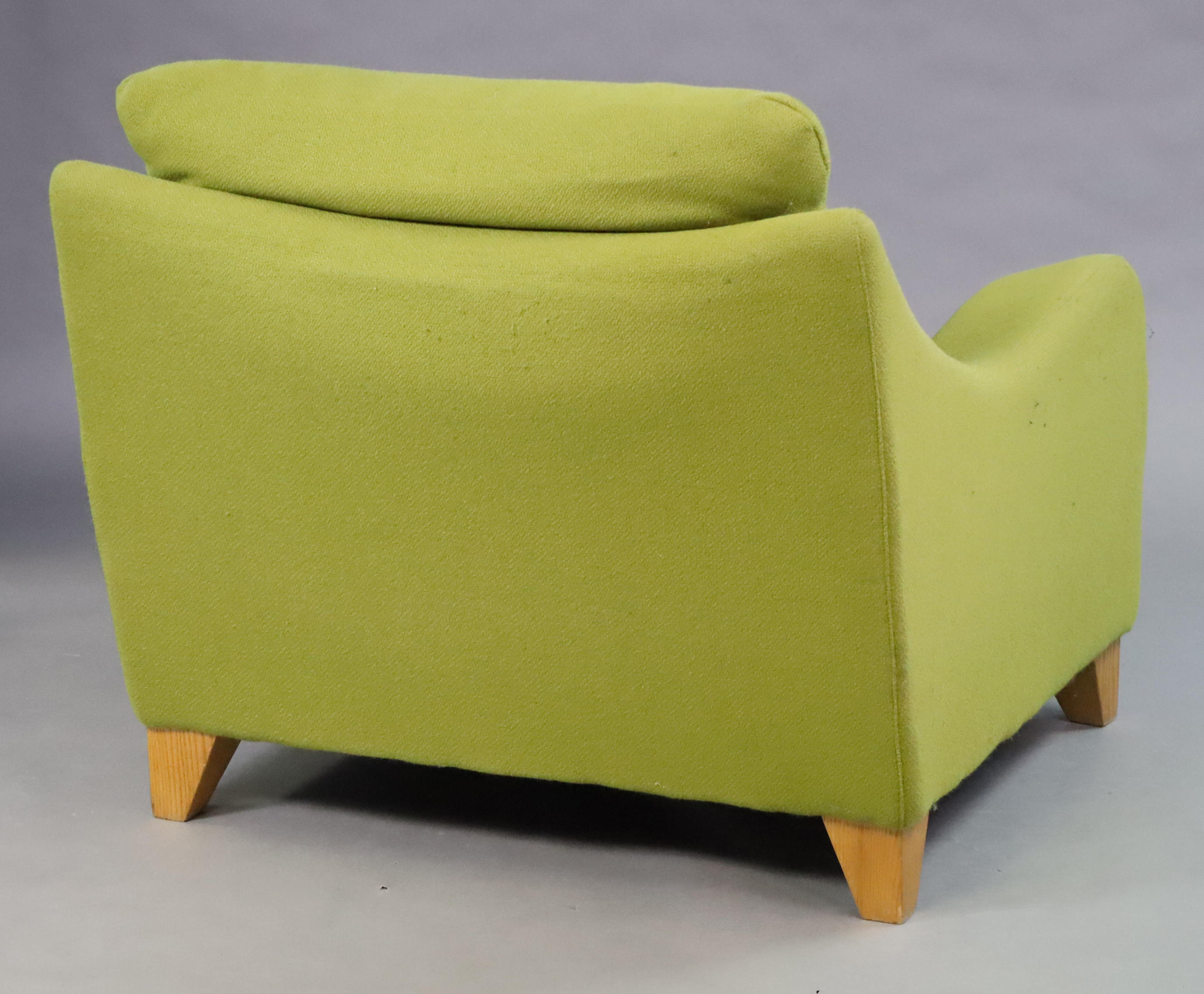 A modern Heals-style large armchair with loose cushion to the seat & back upholstered pale green - Image 4 of 8