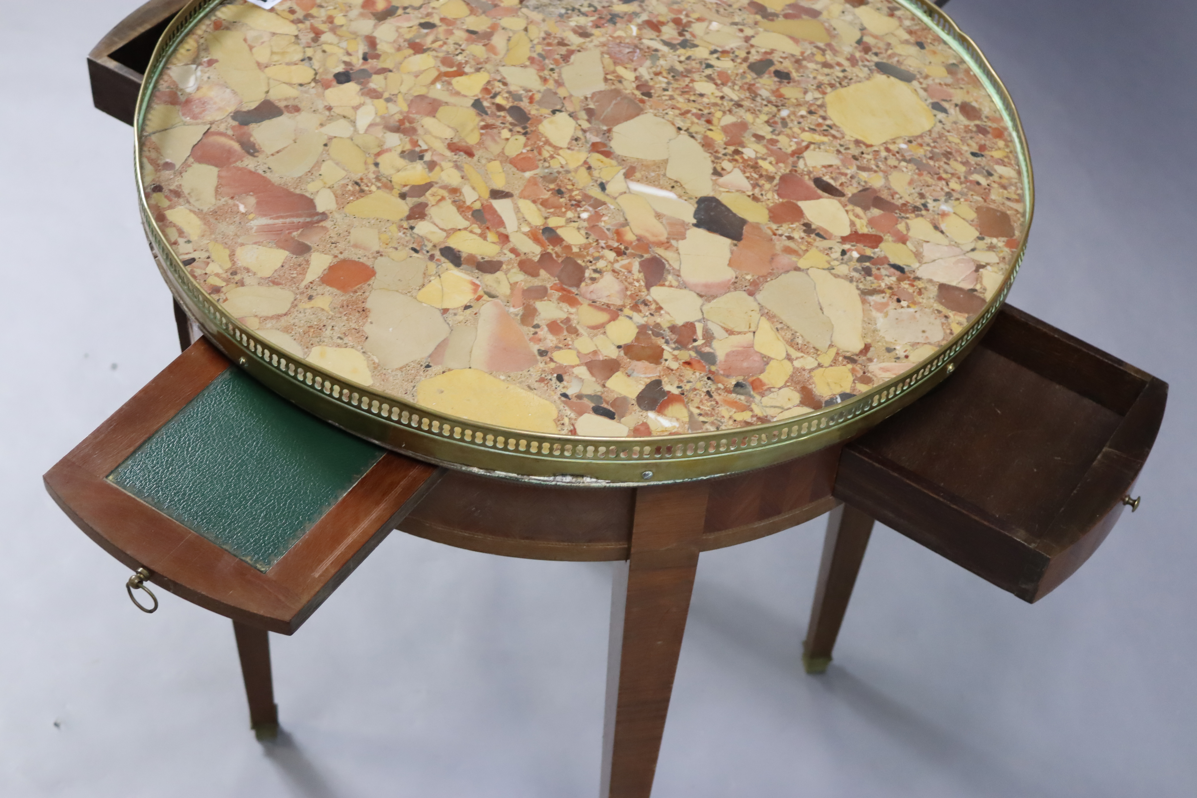 A continental-style inlaid-mahogany occasional table inset marble to the circular top, with a gilt- - Bild 5 aus 8
