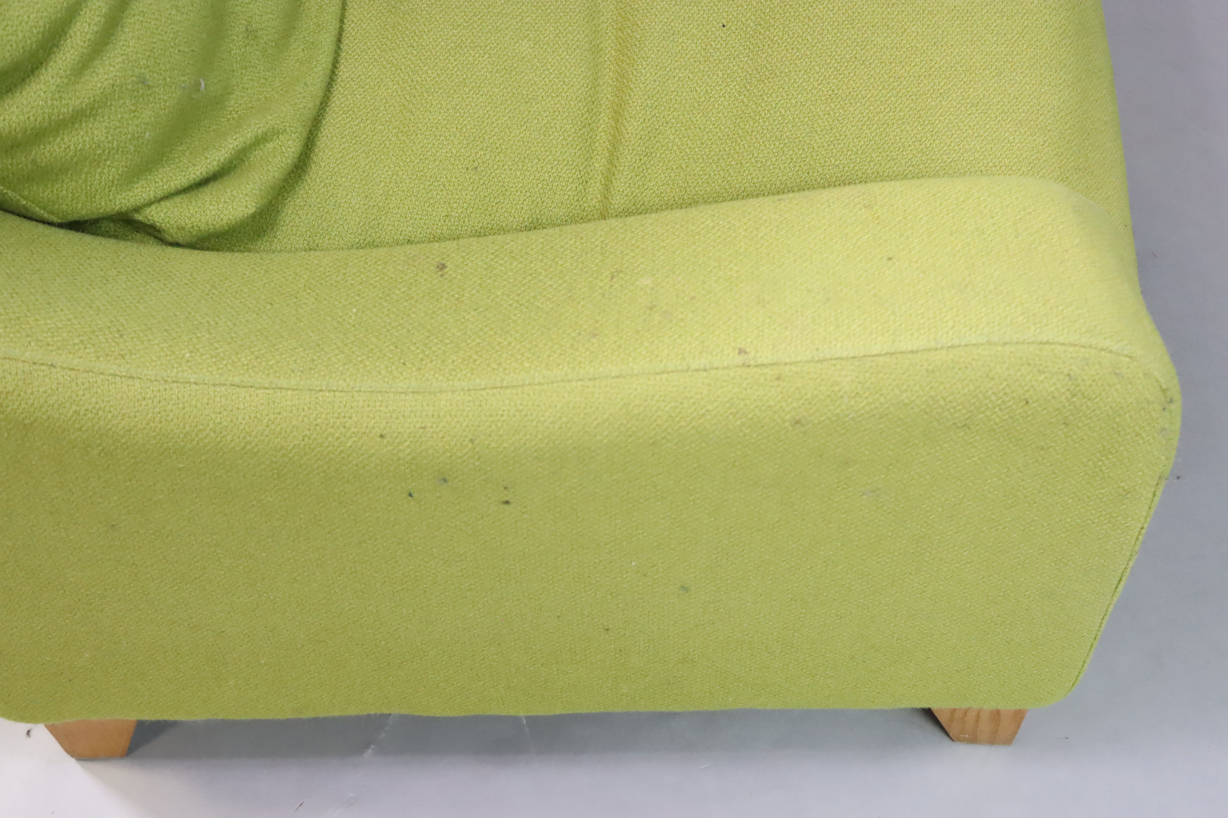 A modern Heals-style large armchair with loose cushion to the seat & back upholstered pale green - Image 7 of 8