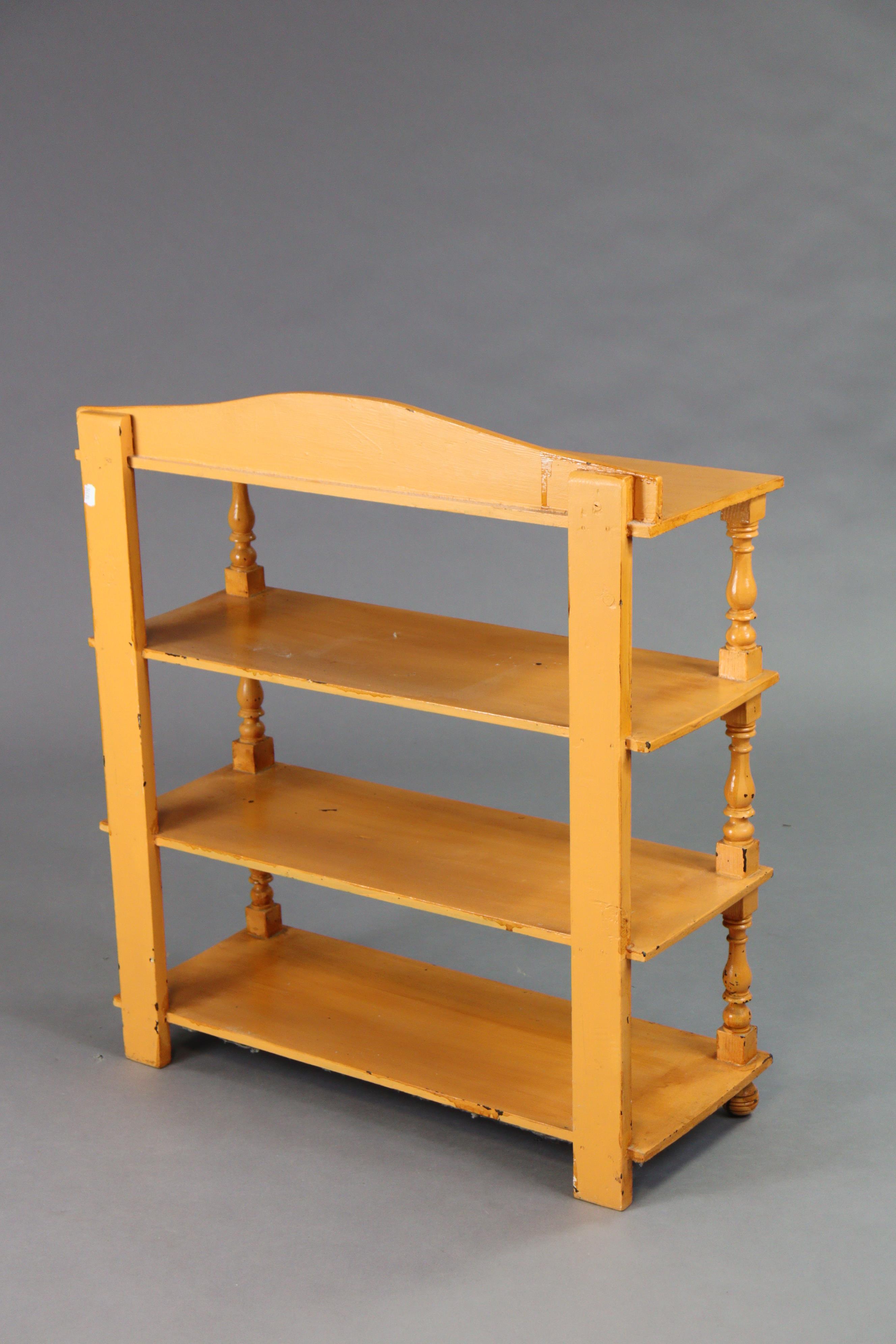 A painted wooden four-tier standing open bookcase with baluster-turned supports & turned feet, 76cm - Image 3 of 3