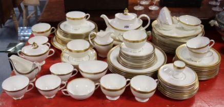 Various matched items of white gold banded dinner, tea & coffee ware.