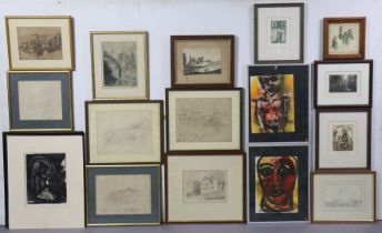 Various decorative paintings & prints, all framed.