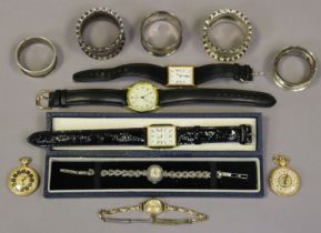 Five silver napkin rings; & seven various watches.