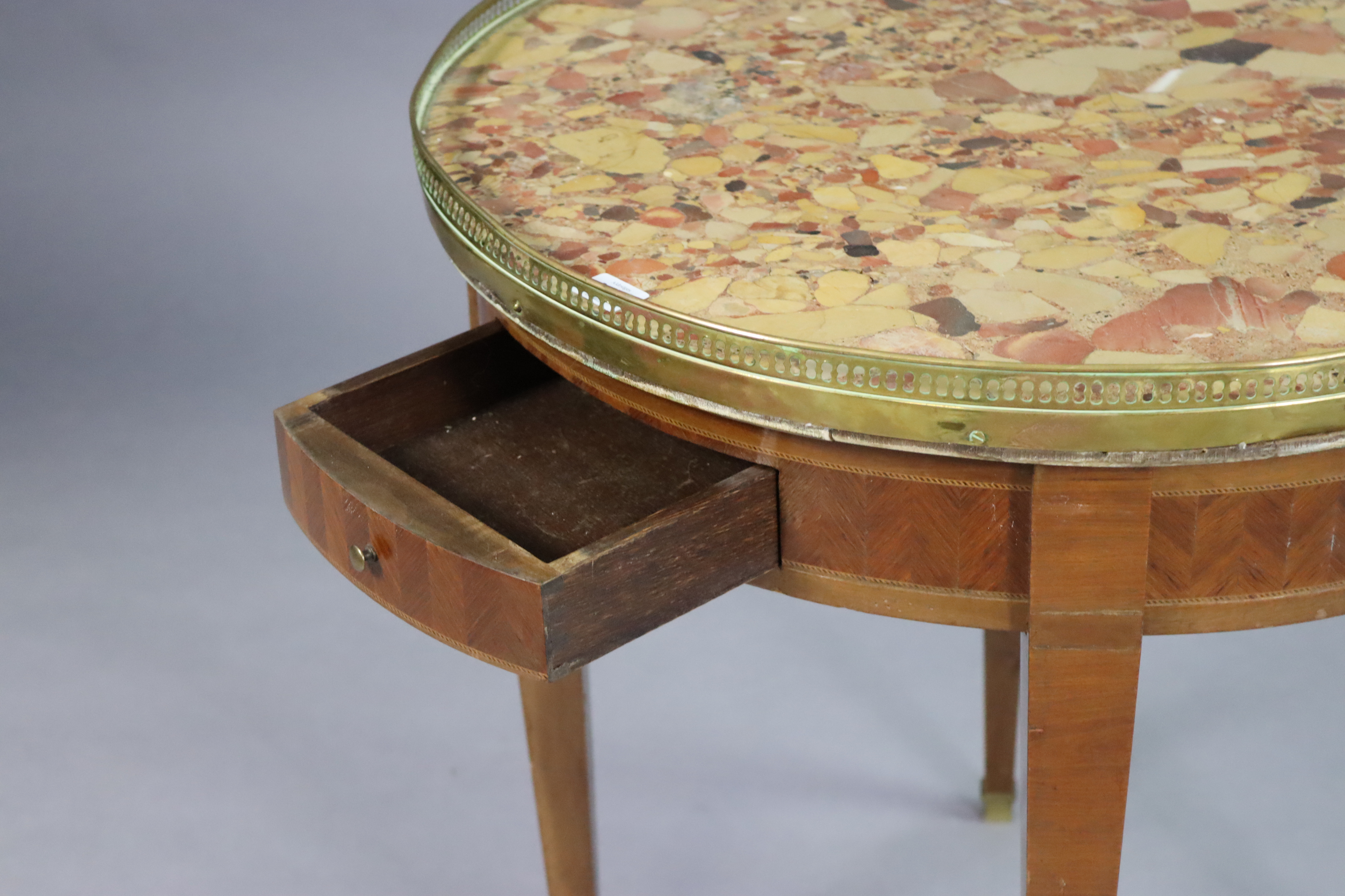 A continental-style inlaid-mahogany occasional table inset marble to the circular top, with a gilt- - Bild 3 aus 8