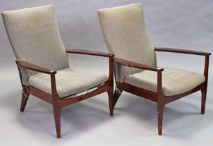 A pair of mid-20th-century Parker Knoll armchairs each with a padded back & loose cushion to seat