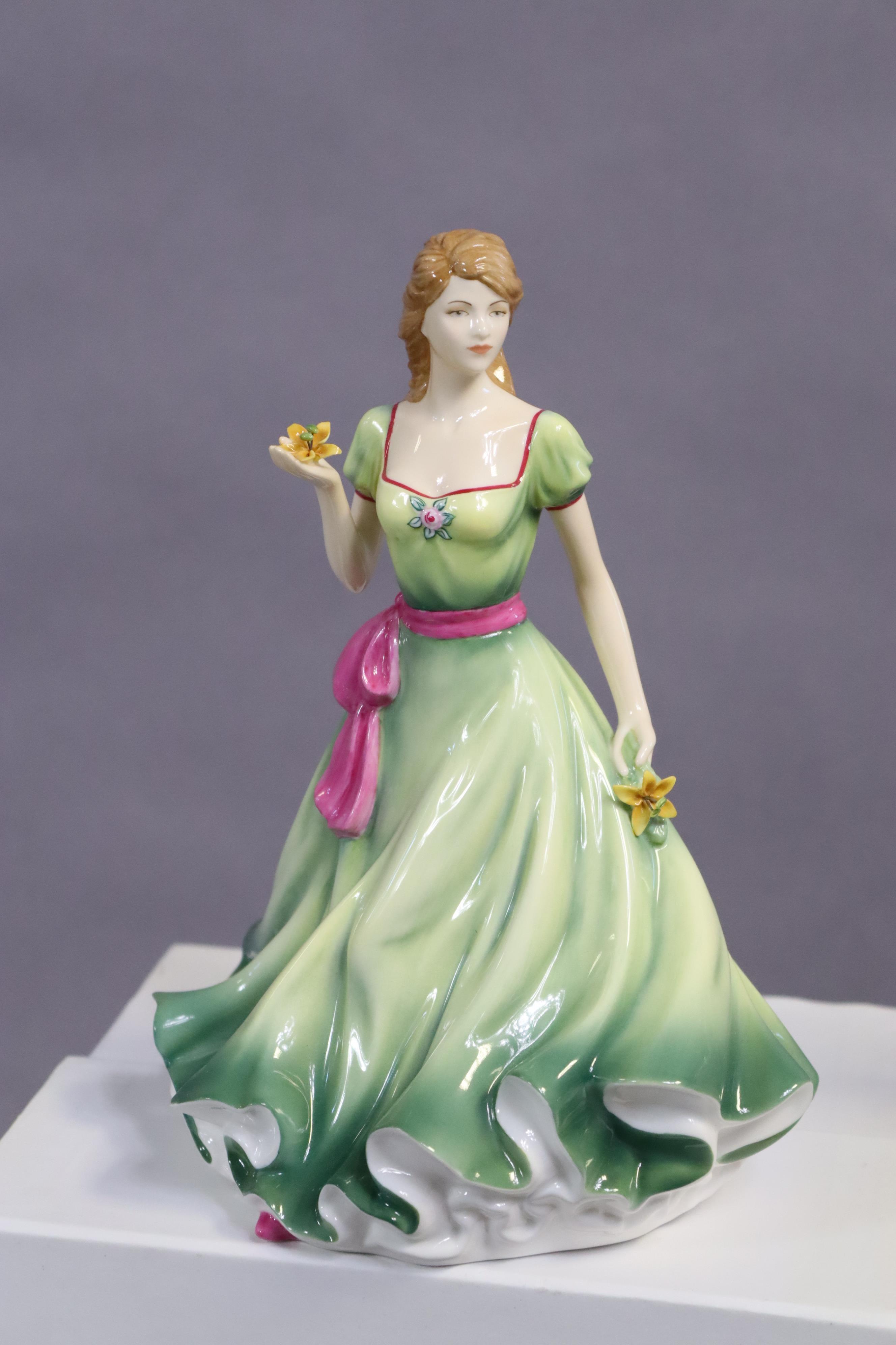 A Coalport bone china figure “Olivia”, 23.5cm high; & six various Royal Doulton female figures, - Bild 3 aus 5