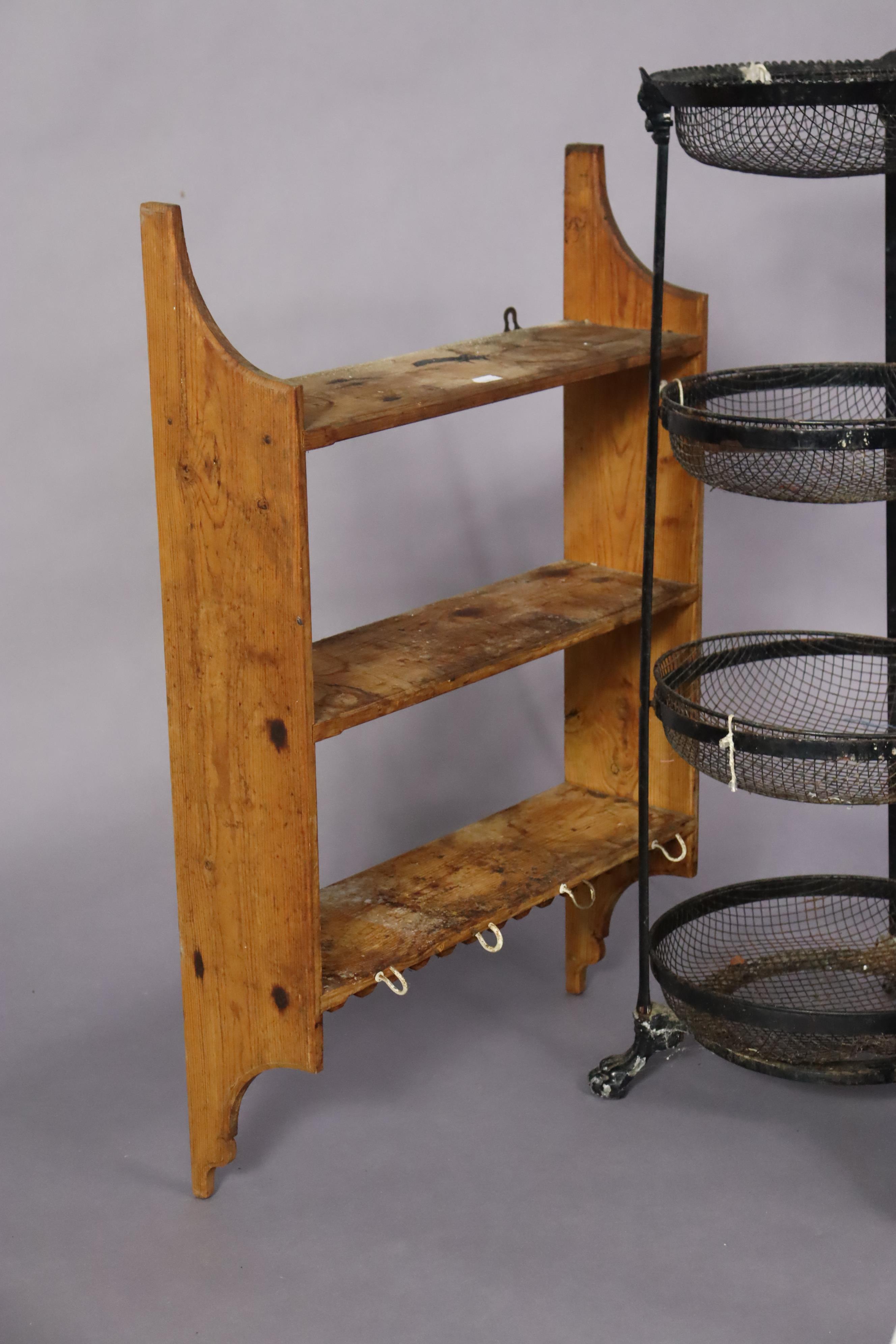 A pine wall-mounted plate rack, 61.5cm wide x 43cm high; together with two small sets of pine wall - Image 5 of 7