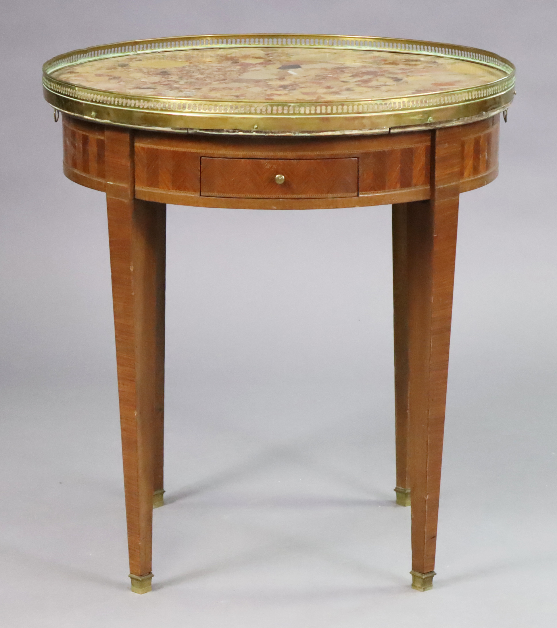 A continental-style inlaid-mahogany occasional table inset marble to the circular top, with a gilt- - Bild 8 aus 8
