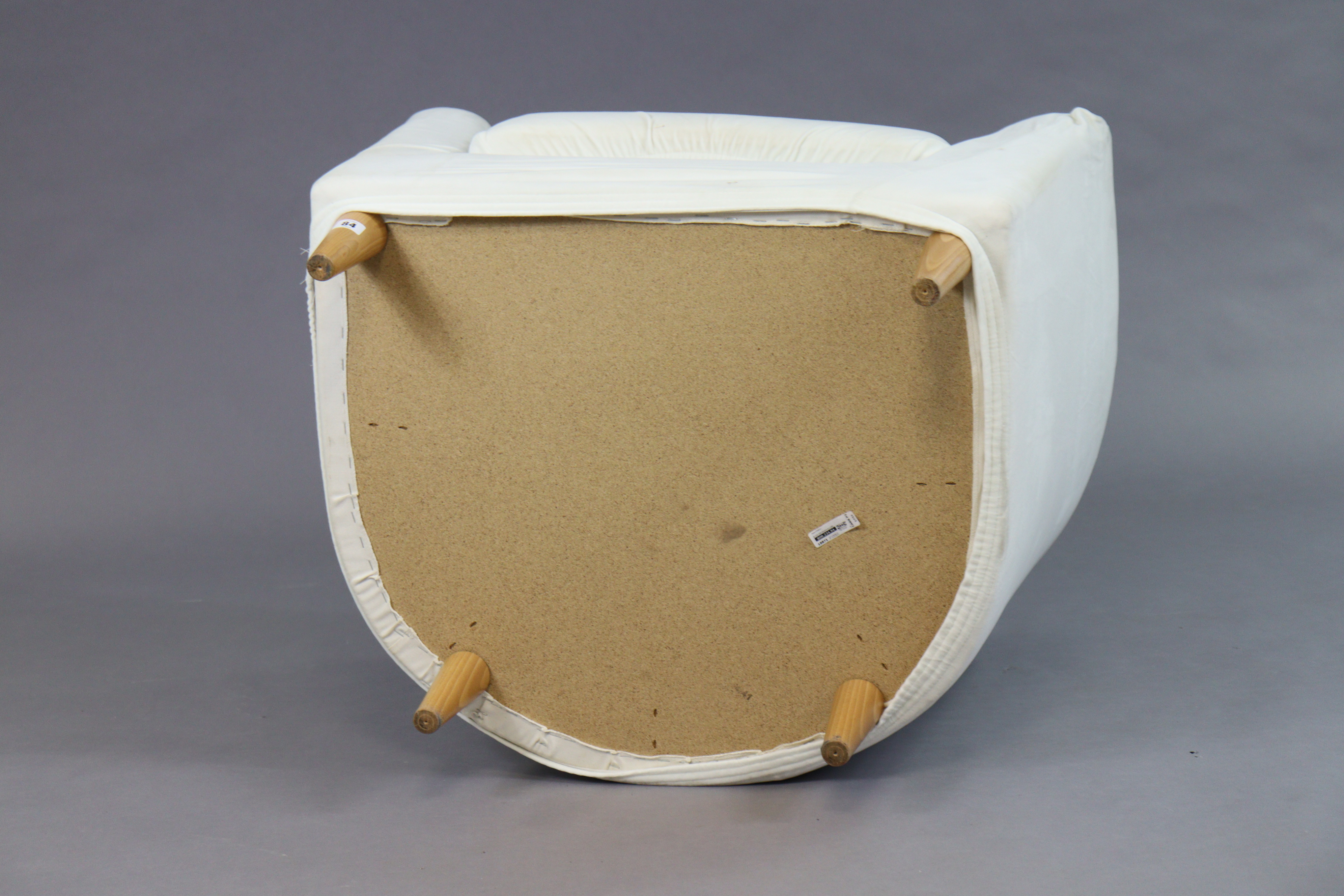 An Ikea tub-shaped chair upholstered off-white material, & on four round tapered legs. - Image 3 of 3