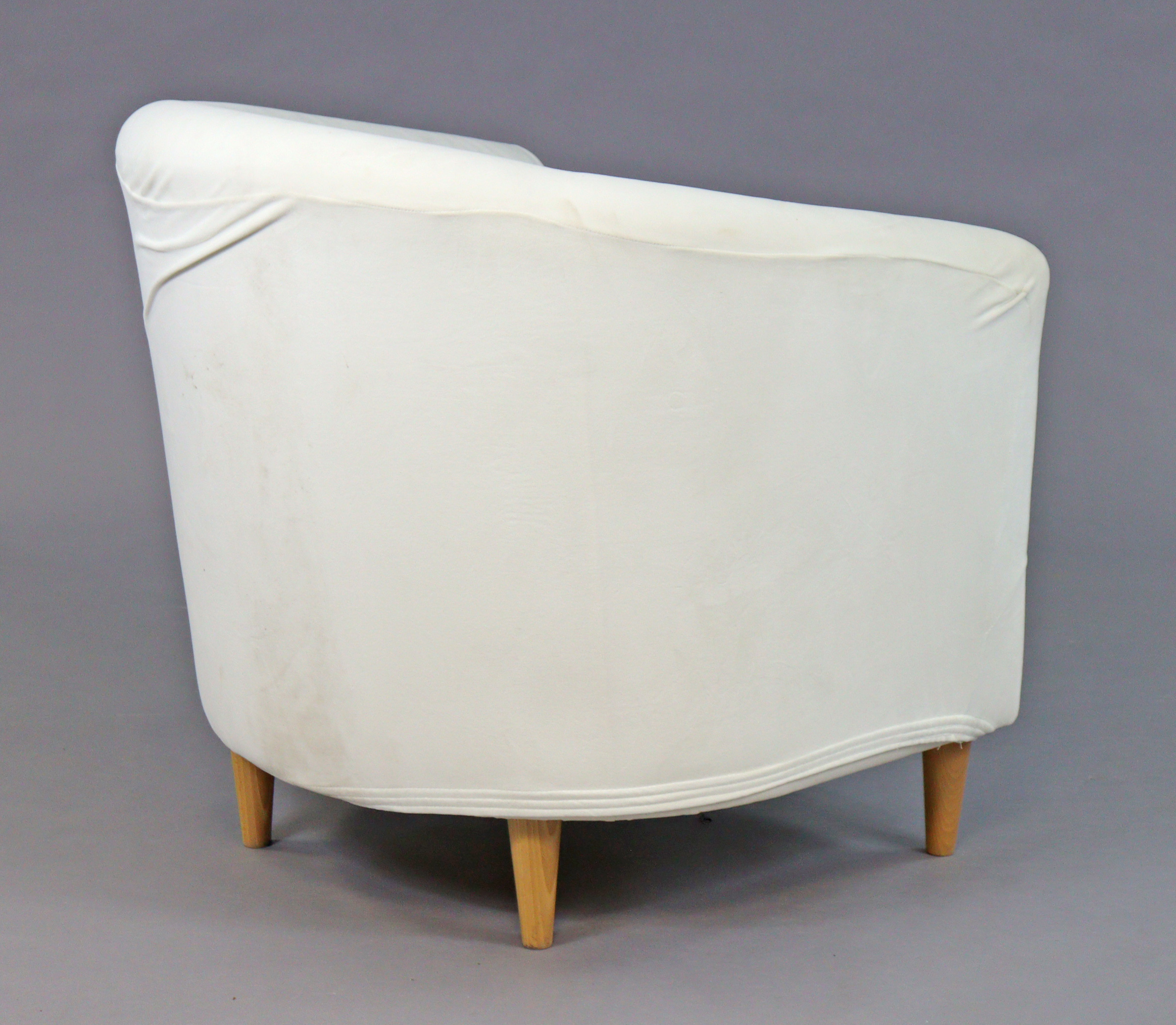An Ikea tub-shaped chair upholstered off-white material, & on four round tapered legs. - Image 2 of 3