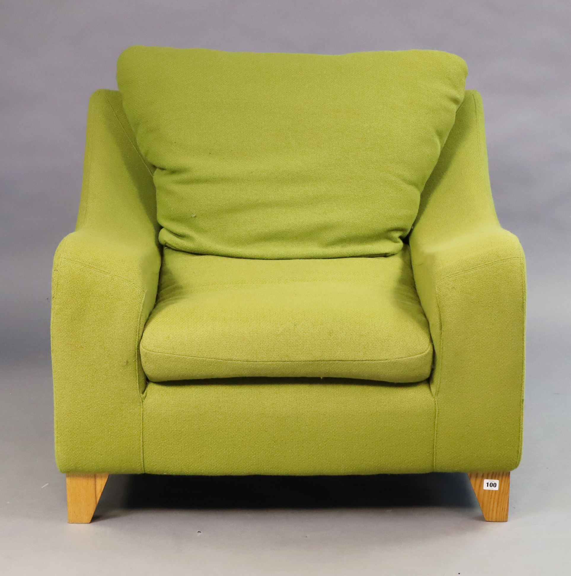 A modern Heals-style large armchair with loose cushion to the seat & back upholstered pale green - Image 2 of 8