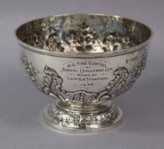 A Victorian silver rose bowl with embossed flower & leaf-scroll decoration, engraved presentation