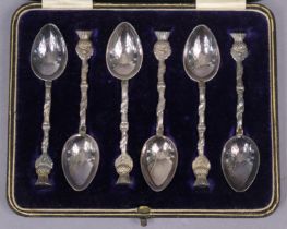 *Amended photos* A set of six Scottish silver teaspoons with thistle stems; Edinburgh 1921, by Henr