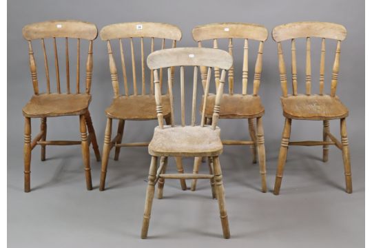 A matched set of five spindle-back kitchen chairs each with a hard seat, & on turned legs with - Image 1 of 7