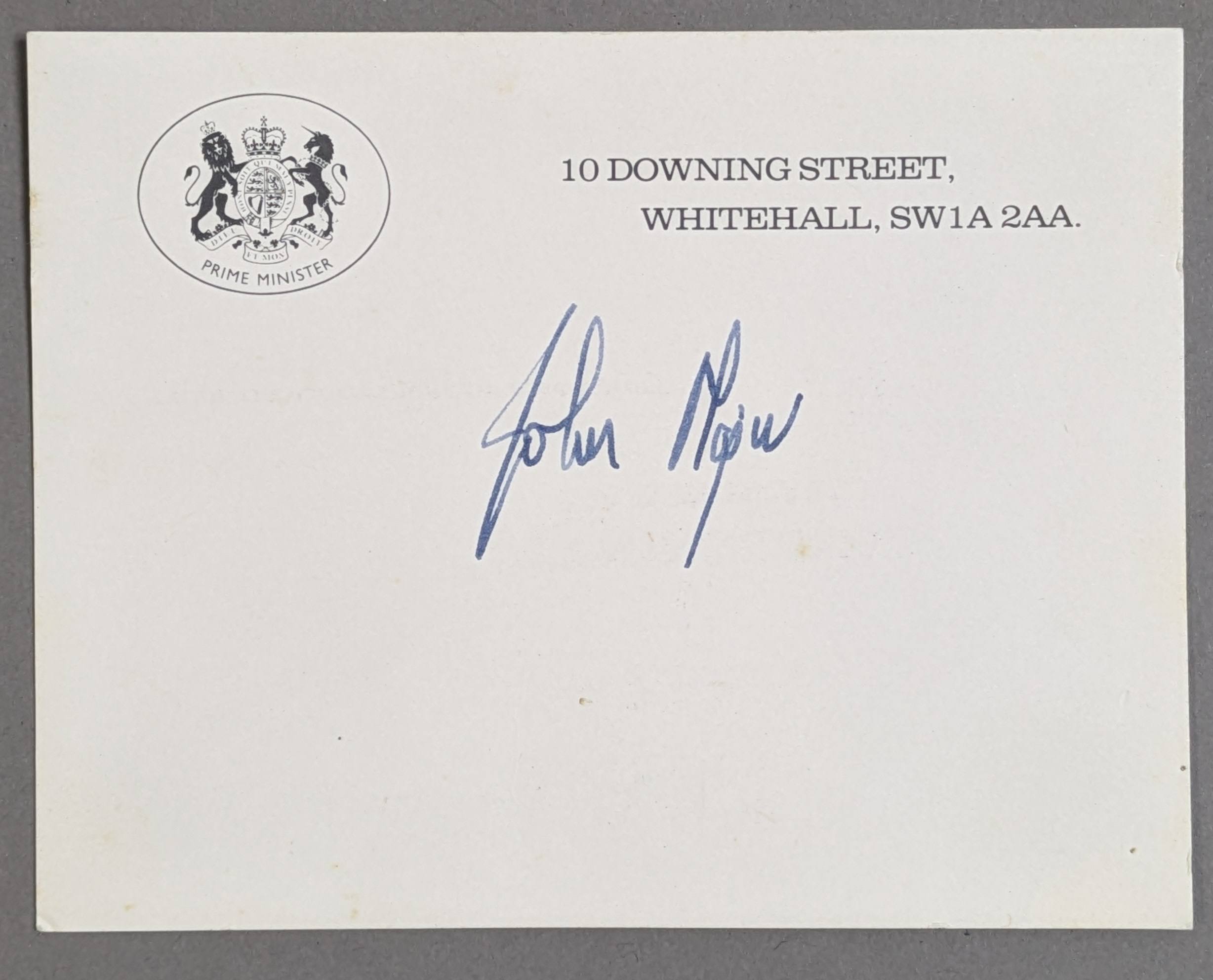 A John Major autograph on official Downing Street headed paper.