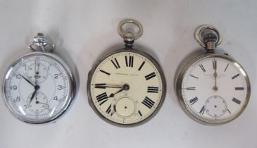 Two silver cased pocket watches  mixed marks; and a steel cased Heuer example