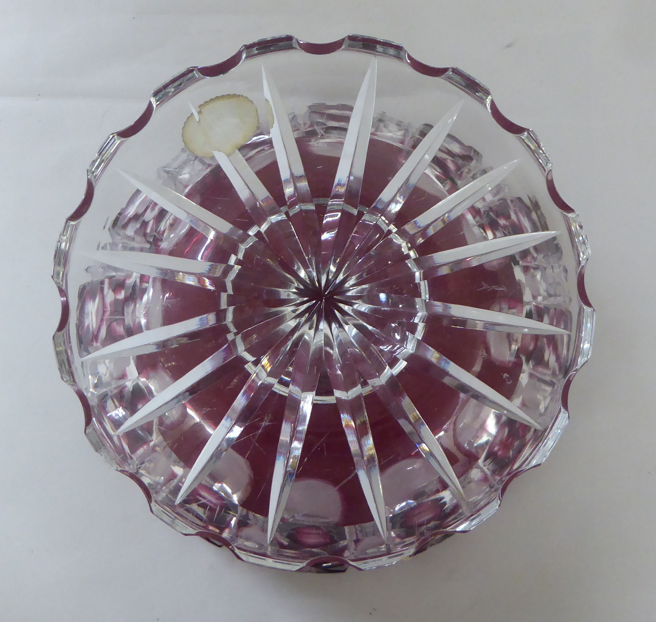 Glassware: to include a Bohemian Cranberry and clear coloured glass pedestal bowl  8"dia - Image 5 of 9