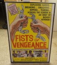 A coloured print movie poster 'Fists of Vengeance'  27" x 39"  framed
