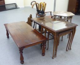 Furniture: to include a 1970/80s teak and faux burr walnut, two tier metamorphic serving trolley, on