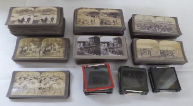 Mainly late 19thC stereoscopic viewing cards; and glass negatives