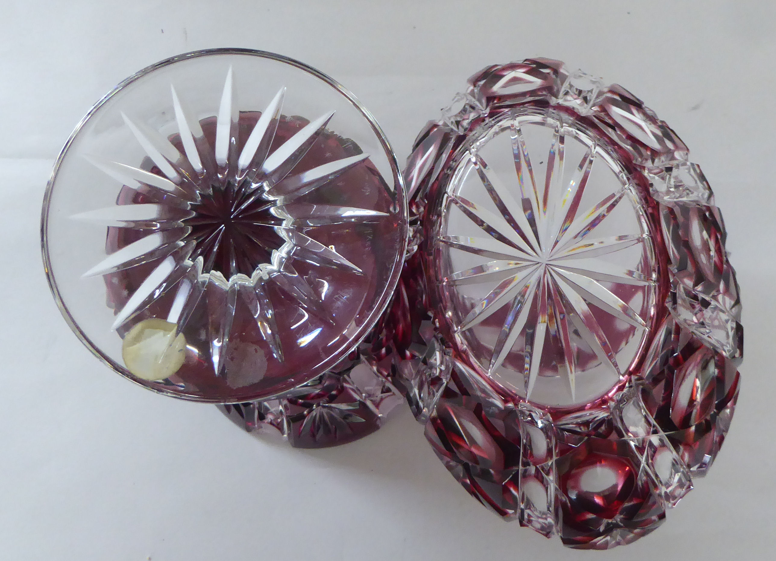 Glassware: to include a Bohemian Cranberry and clear coloured glass pedestal bowl  8"dia - Image 9 of 9