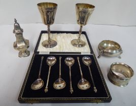 Silver collectables: to include a pair of presentation goblets and tableware  mixed marks