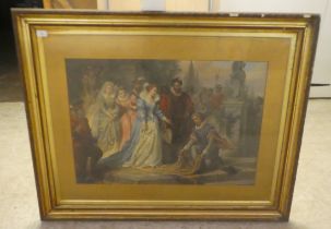 After Robert A Miller - a period courtyard scene  coloured print  22" x 31"  framed