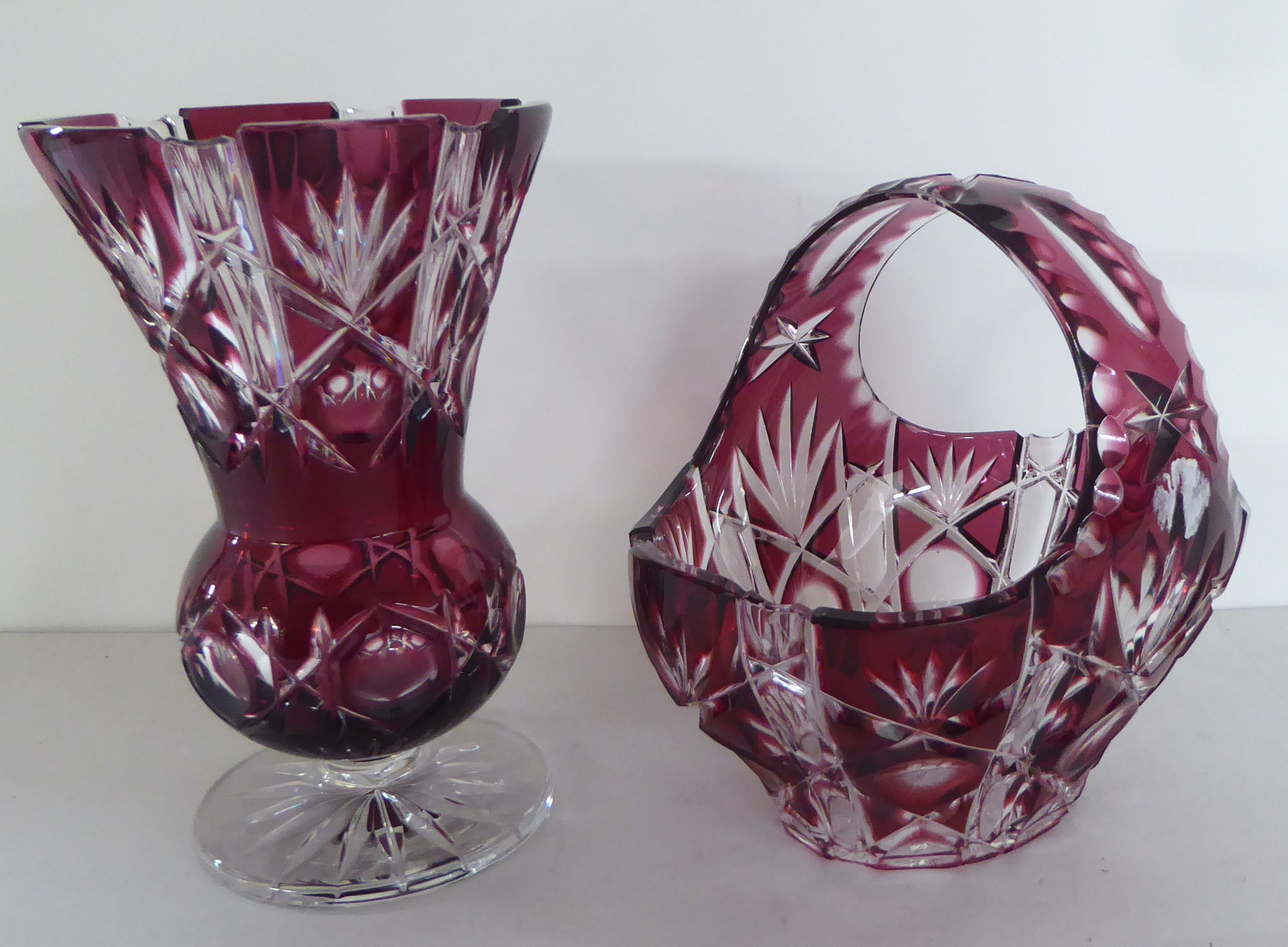 Glassware: to include a Bohemian Cranberry and clear coloured glass pedestal bowl  8"dia - Image 6 of 9