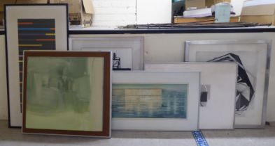 Framed modern art: to include three abstract studies  prints & watercolours  approx. 22" x 20"