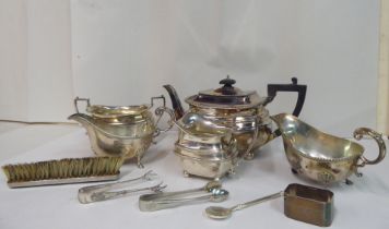 Silver plated tableware: to include a three piece tea set  comprising a teapot, sugar basin and