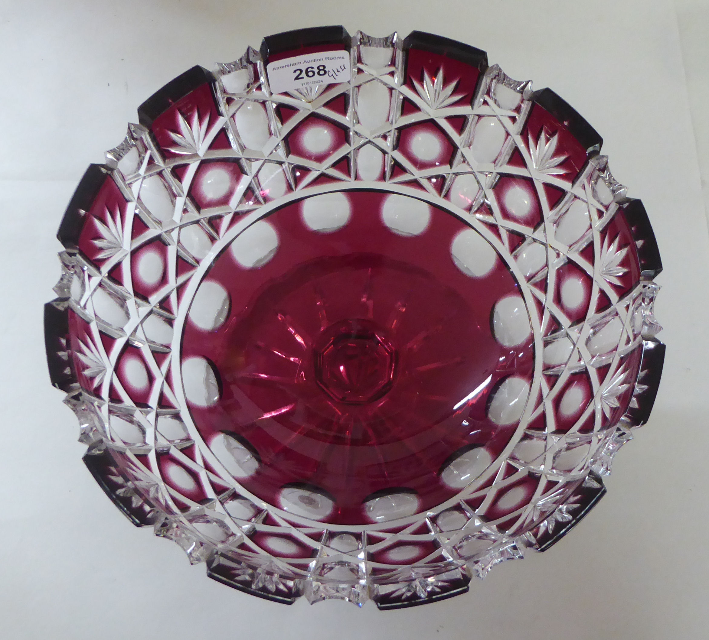 Glassware: to include a Bohemian Cranberry and clear coloured glass pedestal bowl  8"dia - Image 4 of 9